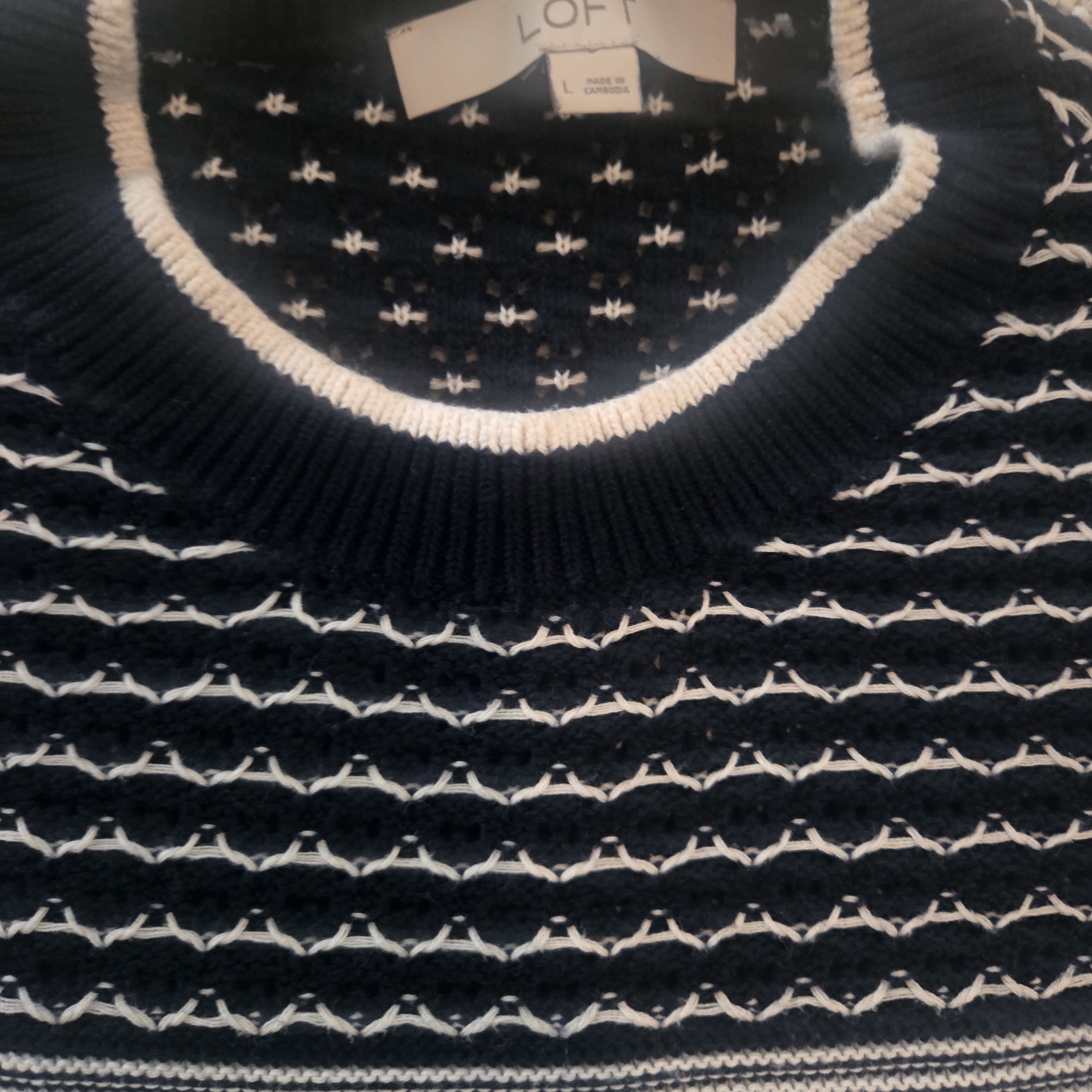 Loft Dark Blue And White Patterned Sweater